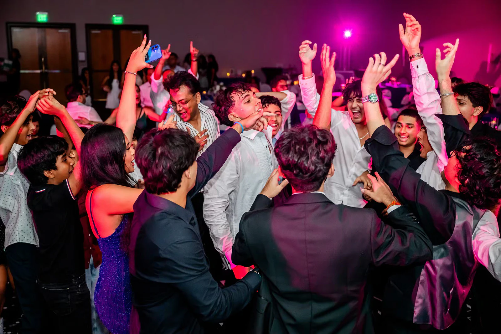 Indian, Pakistani & Punjabi wedding DJ and live dhol in Nevada, LED dance floor with guests dancing at Indian wedding reception, Desi Decibel production