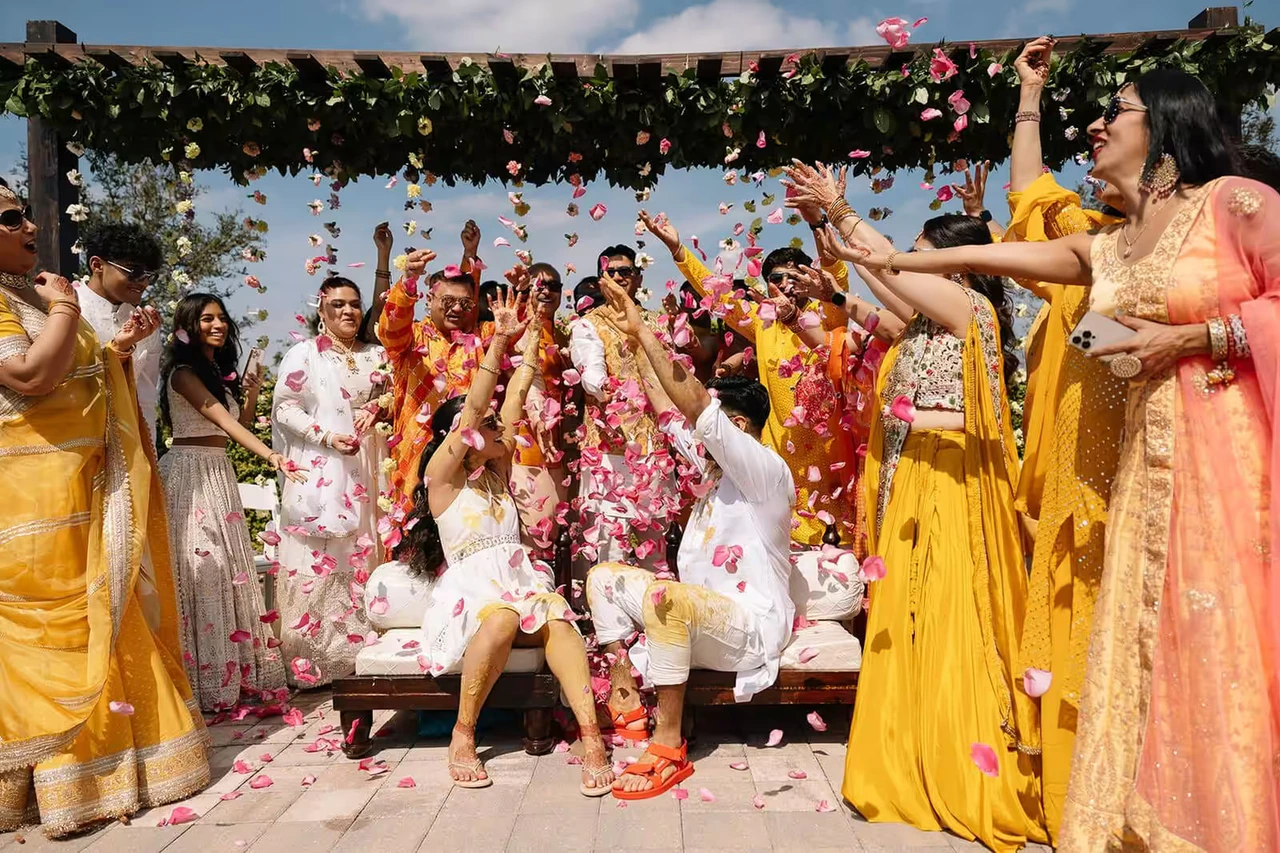Boston Indian wedding DJ — Live dhol player leading Indian wedding baraat procession with Desi Decibel Entertainment
