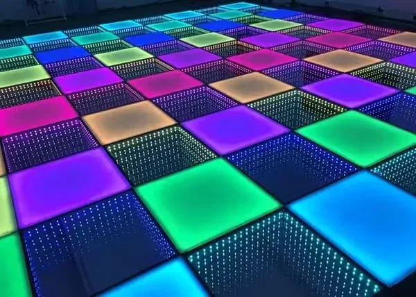 Cheyenne Indian wedding DJ — Interactive LED dance floor with guests at Indian wedding reception celebration